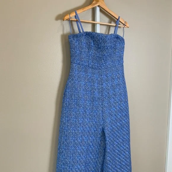 Anthropologie Textured Blue Strapless Jumpsuit - Picture 10 of 16